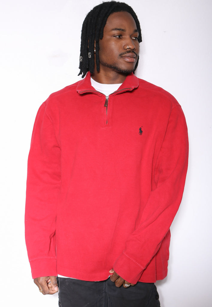 Vintage 90s Red Polo Ralph Lauren Quarter Zip Sweatshirt - Extra Large